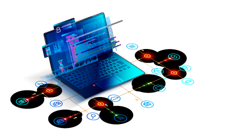Infografía con ordenador mostrando innovación tecnológica
